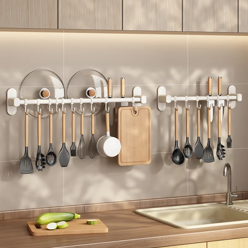 1 Piece Kitchen Facilities Storage Kitchen Pot Cover Knives And Other Kitchen Supplies Wall-Mounted Closet Rack With Hooks