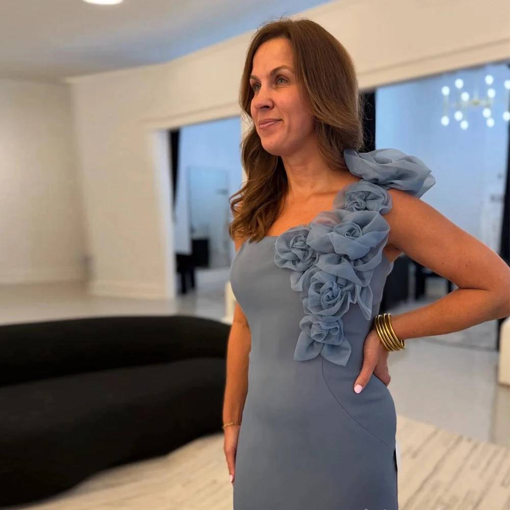 Customized One Shoulder Mermaid  Mother of the Bride Dresses for Wedding Ruffles Strap Satin Wedding Guest Gown for Women