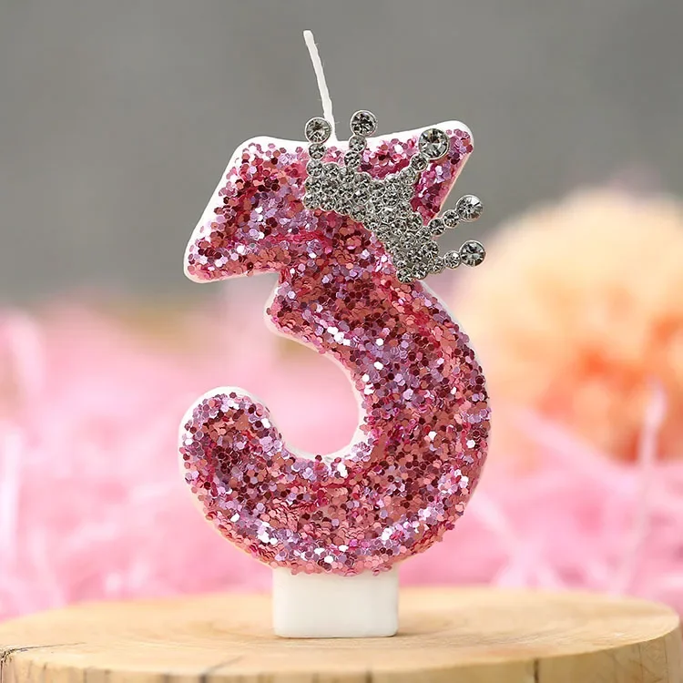 Pink 0-9 Number Children's Birthday Candles Sparkling Magic Candle 1 Year Baby Cake Topper Decoration