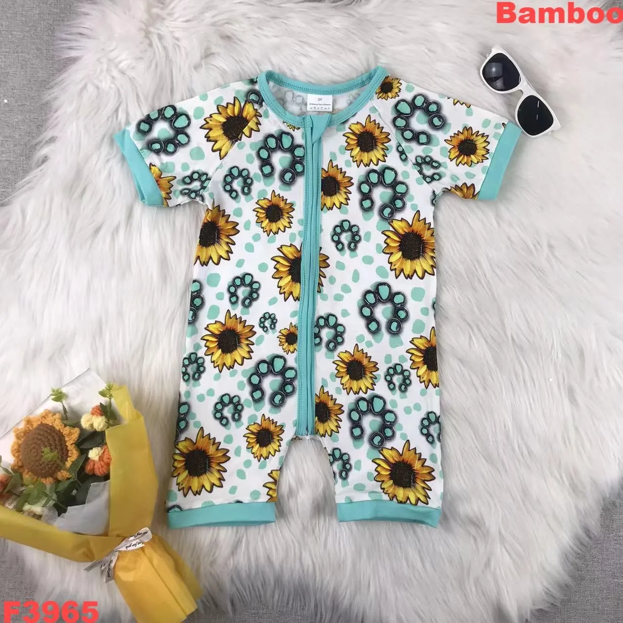 

Toddler Kids Western Bamboo Rompers Little Boys Western Cows Flower Design Bamboo Jumpsuits