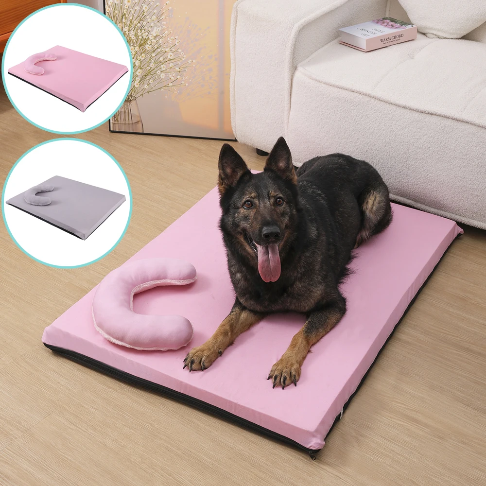 

Ice Silk Pet Cooling Mat Large Dog Bed Detachable Double Sided Elastic Warm Cat Bed Mat with Pillow for All Seasons