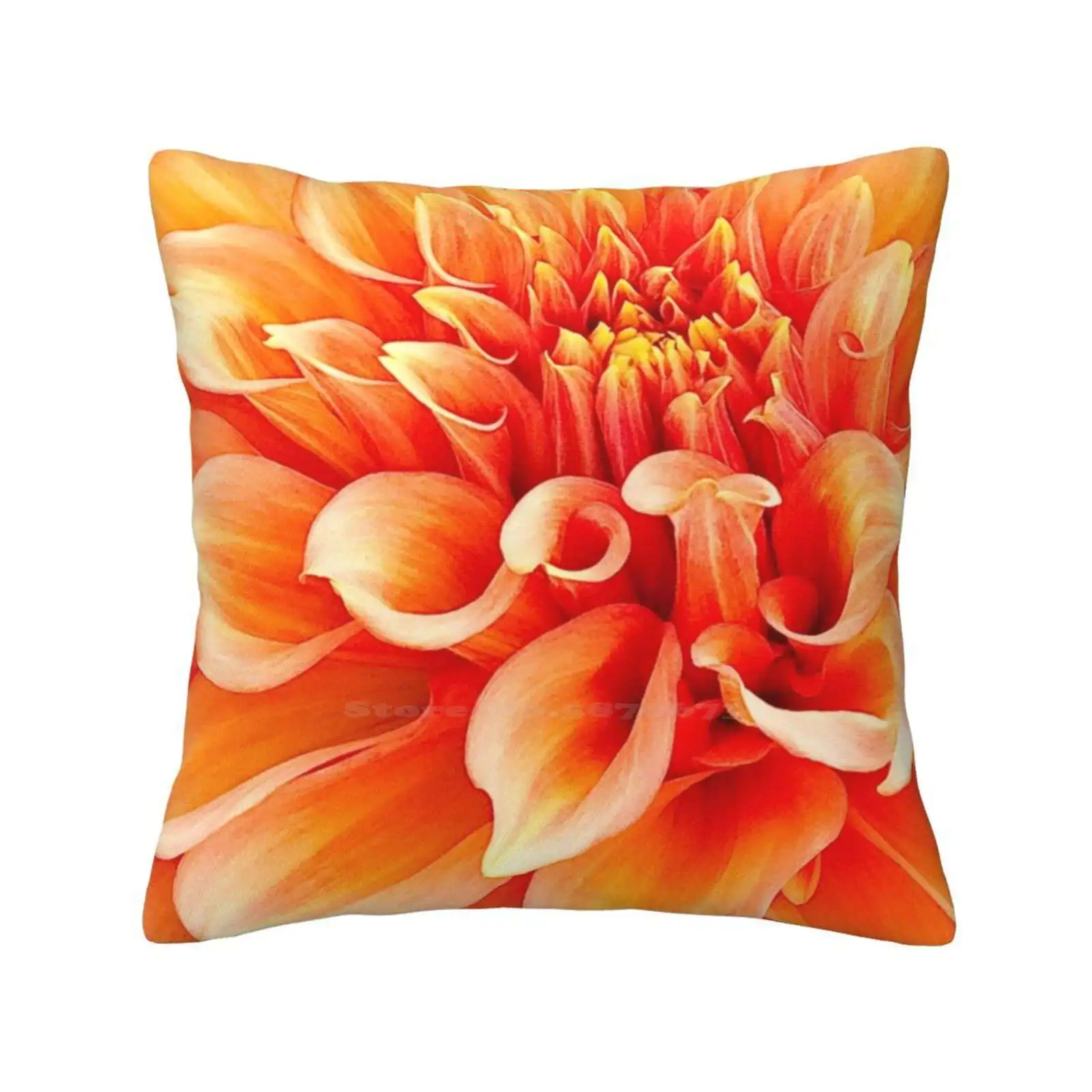 Dahlia In Orange Home Sofa Car Waist Throw Pillowcase Dahlia Floral Luxurious Orange Ruffles Soft Swirls Abstract Macro