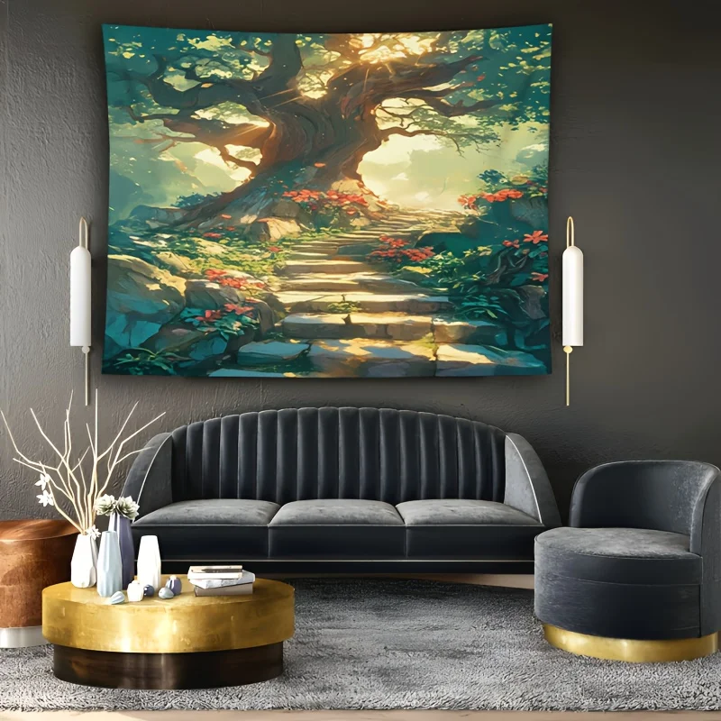 Ancient Tree Sanctuary Theme Digital printing polyester wall hanging tapestry decorative Living room bedrooms background gift