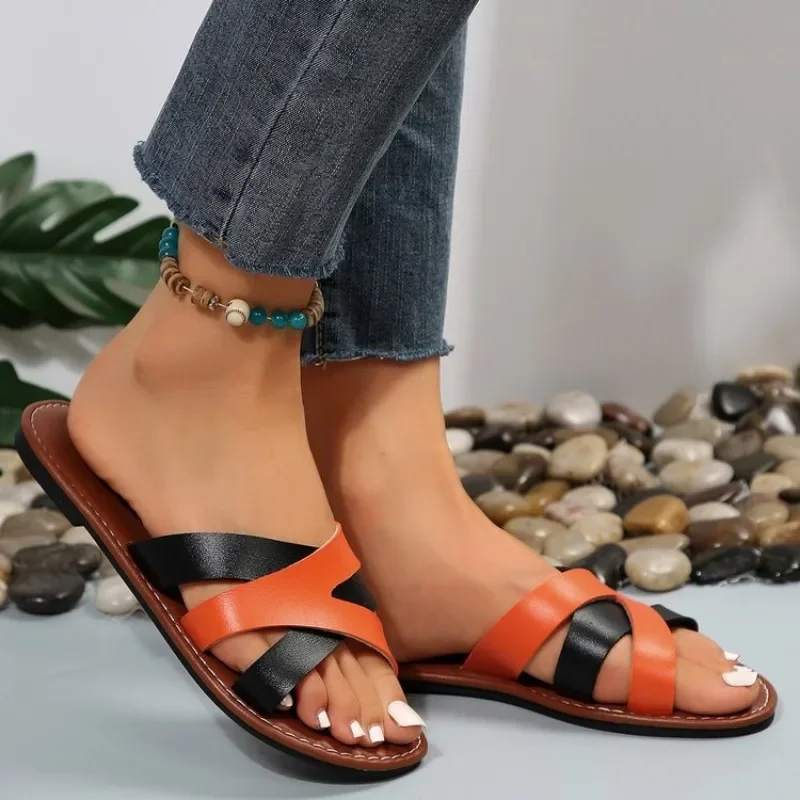 Women's Shoes on Sale 2024 New Basic Women's Slippers Summer Trend Outdoor Slippers Women's Open Toe Solid  Flat Slippers