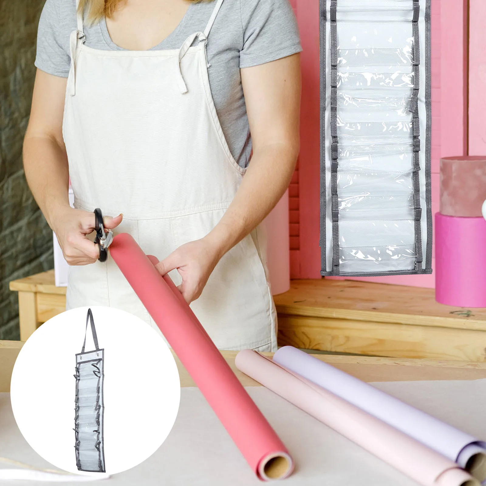 

Compartments Vinyl Roll Storage Organizer Over Door Hanging Bag Durable Oxford Cloth PVC Clear Window Craft Room