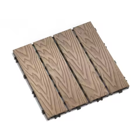Patio Floor Tiles Pack of 11 WPC Wood-Plastic Composite Patio Deck Tiles DIY Interlocking Decking Tiles, Quick Deck Floor Tile,