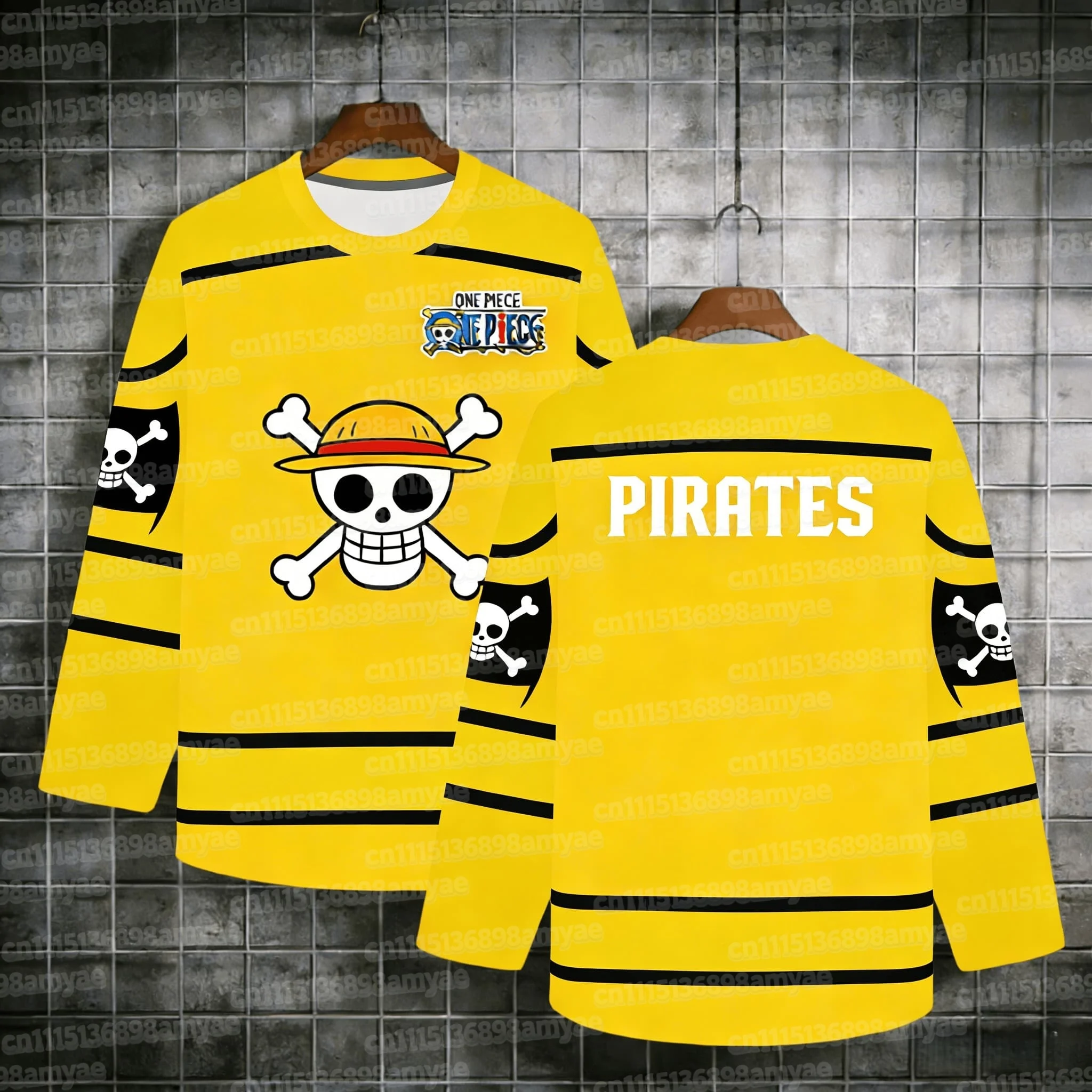 Heißer Anime One Piece Strohhut-Piraten Grüner Mehrfarbiger Hockey-Trikot für Männer 3D-Druck Streetwear Langarm Erwachsenen-Familien-Partnerlook – Detail 5