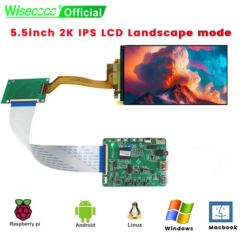 

Wisecoco 5.5 inch 2k IPS Display 2560x1440 TFT LCD For Raspberry Pi Linux Android TV Box Macbook PS4/5 Gaming Screen Landscape