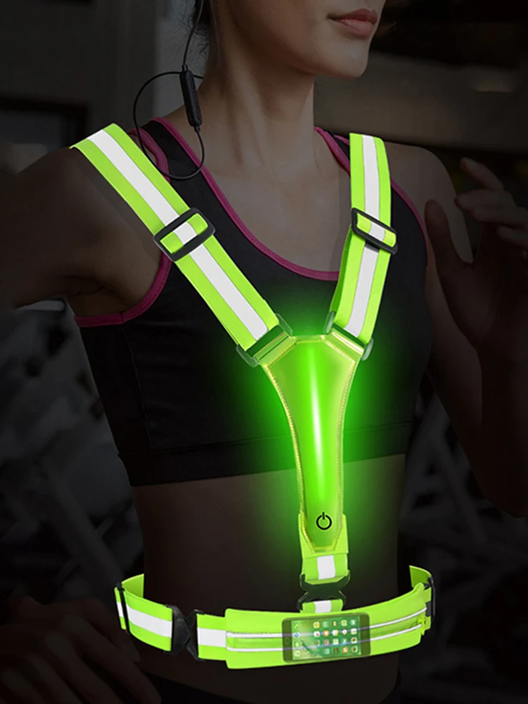 LED Reflective Vest Light Up Vest High Visibility Running Gear USB Rechargeable 3 Light Modes for Outdoor Night Running Walking