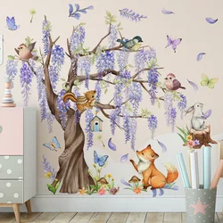 Under the Wisteria Tree Cartoon Animal Wall Stickers Rabbit Fox Butterfly Wall Sticker Children's Room Living Room Home Decals