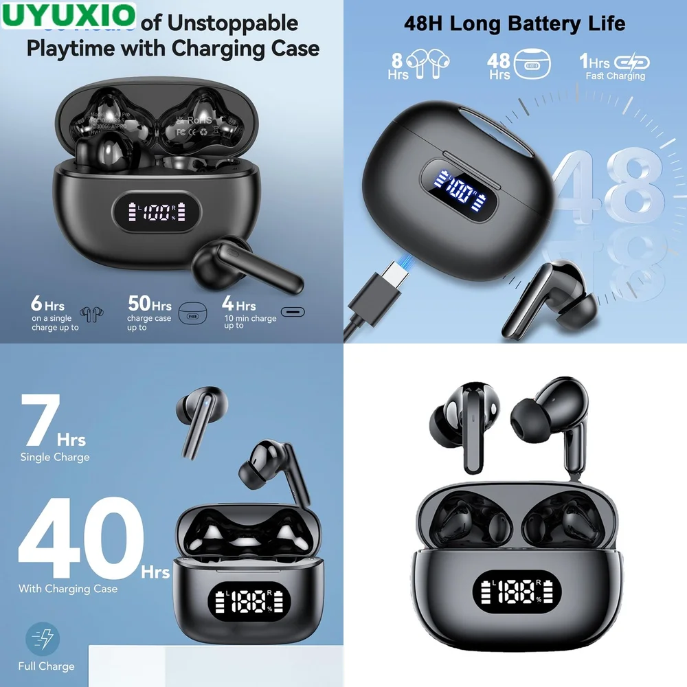 Built-in Smart LED Screen Display TWS Ear Buds and Headphones Headset with 50H Ultra Long Battery Life for Music Home Relax