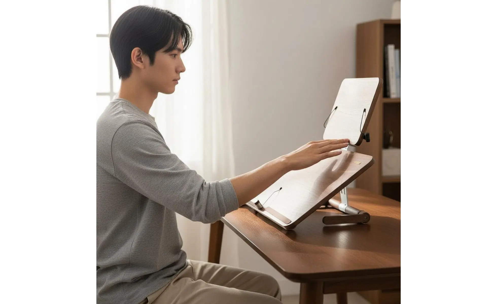 Desktop Perusing and Writing Station Multifunctional Double Tier Perusing Stand Wooden Adjustable Book Holder Ergonomic Design