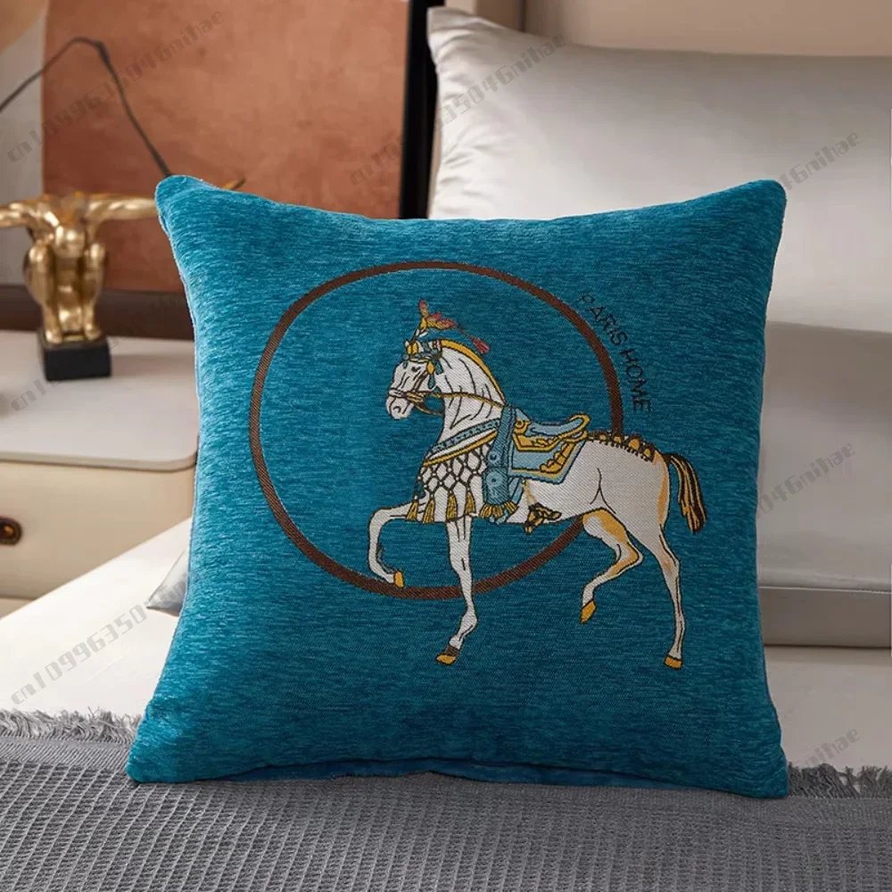 Funda de almohada de lujo cuadrada con estampado de doble cala vacaciones, coche, oficina y hogar.