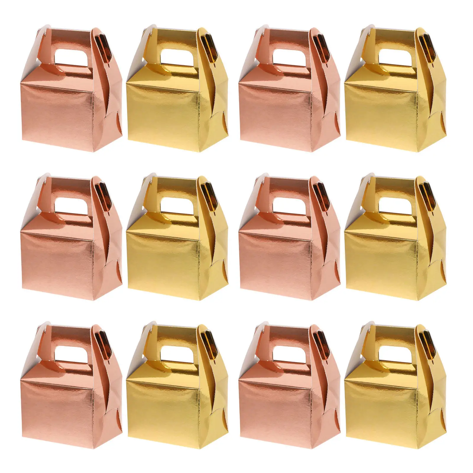 60Pcs Paper Wedding Candy Boxes Favor Gold-Stamped Small Handles Gift Box Party Treats Dessert Snack Packaging