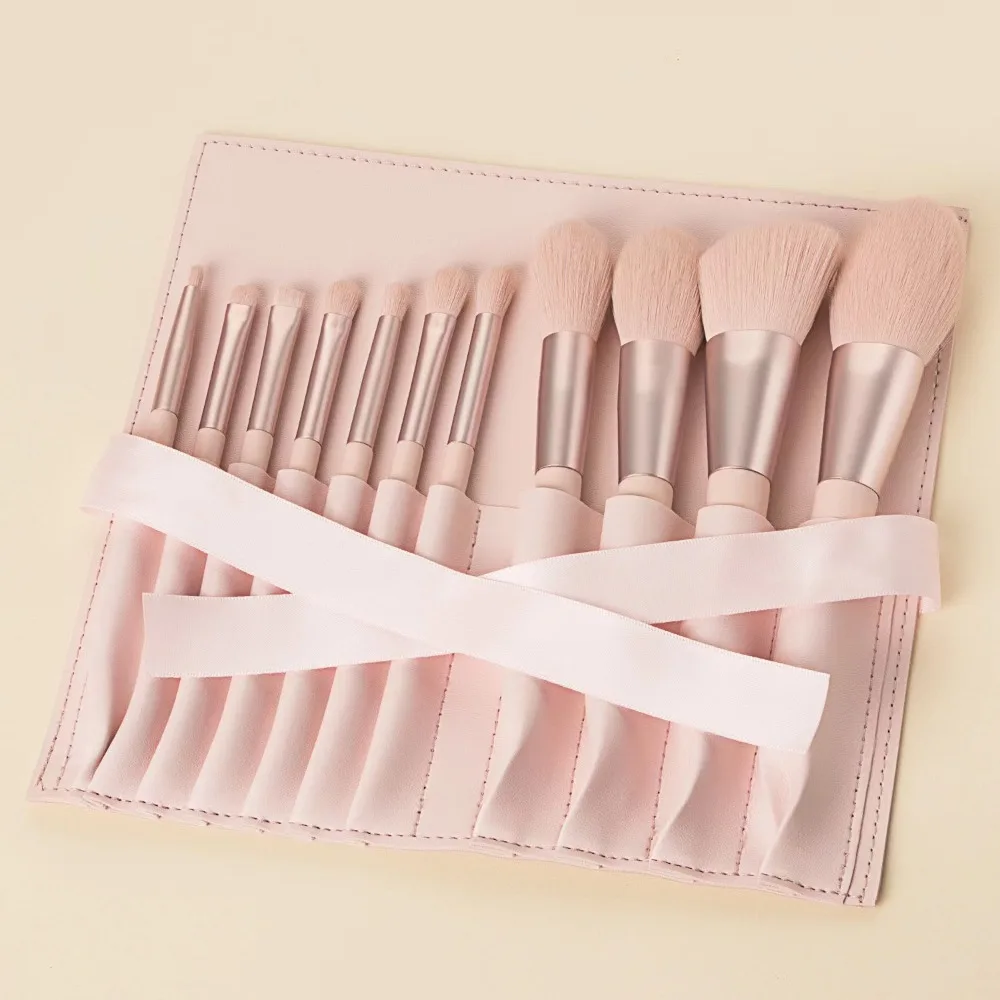 11pcs With Storage Bag Pink Makeup Brushes Set Professional Soft-bristled Brush Foundation Brush Wood Handle Fluffy