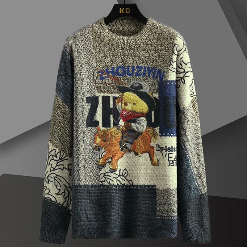 Personalized Digital Three Colorful Animal Dragon Print Dimensional Printing Pattern Knitted Sweater Men Warm Keeping Pullover