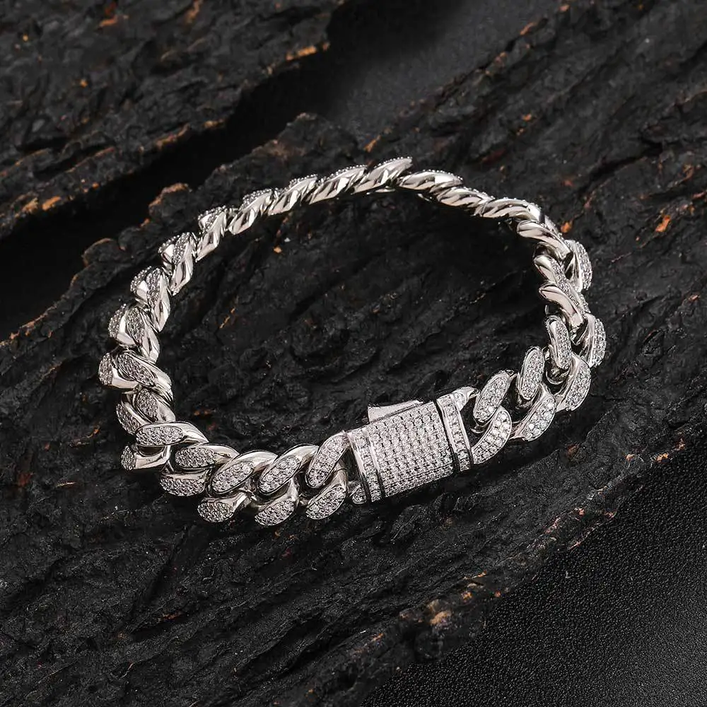 

Hip Hop 12mm Spring Buckle Double Row Zircon Cuban Bracelet Fashion Brand Jewelry Men's Bracelet Wholesale