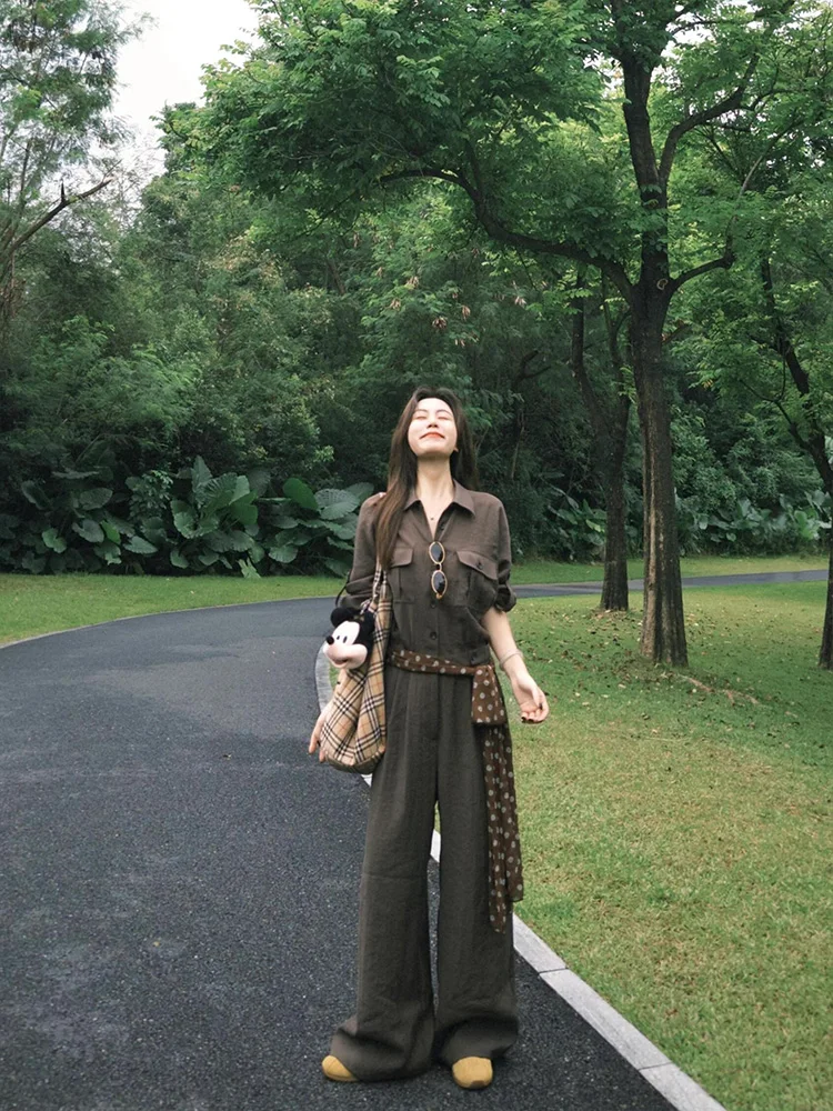 Abbigliamento da lavoro color caffè retrò Tailleur pantalone intero da donna Pantaloni lunghi dal design pigro Collezione autunnale a vita alta alla moda Parkyeon