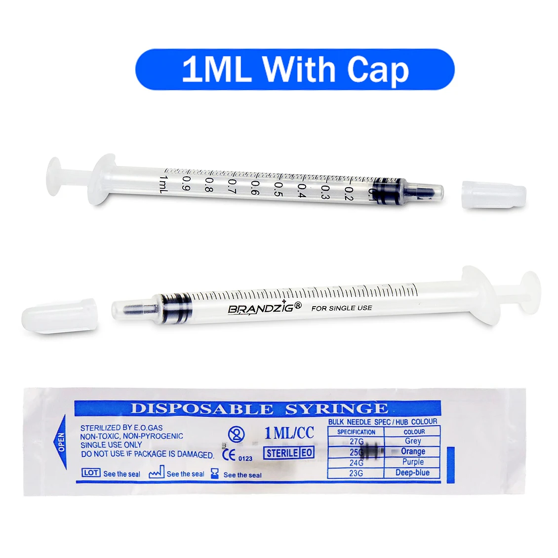 1ml/1cc Disposable Sterile Plastic Syringe with Cap for Pets Feeding Supplement Glue Dispensing in Lab DIY Projects