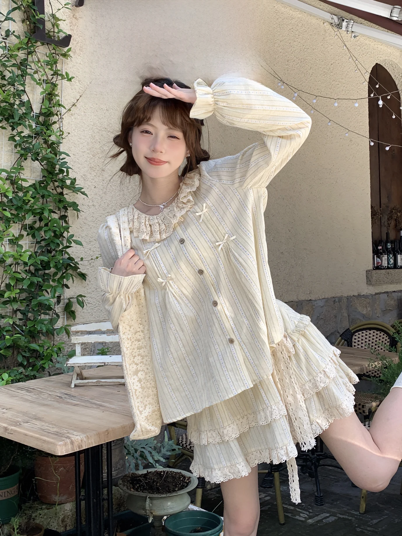 Sinsingirl Autumn New Women's Set Retro Stripes Long Sleeve Sun Protection Shirt Cake Semi-Body Short Skirt Fashionable Ensemble