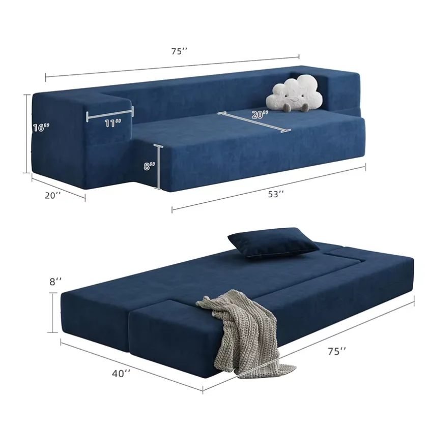 High-density Compressed Foam Combination Sofa Collapsible Bed for Living Room Children's Room Visitor Area