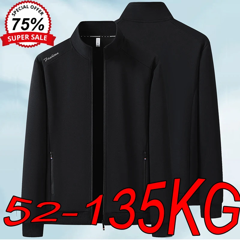 L-8XL Large Size Autumn Men's Casual Breathable Sweatshirts Plus Size Loose Stand-up Collar Outdoor Sports Solid Color Jackets