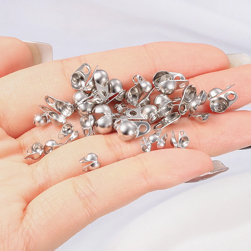 30/50PCS 1.5-5mm Crimp Bead Tip Knot Cover Gold Color Stainless Steel for Jewelry Connector Clip Clasp Fittings Components