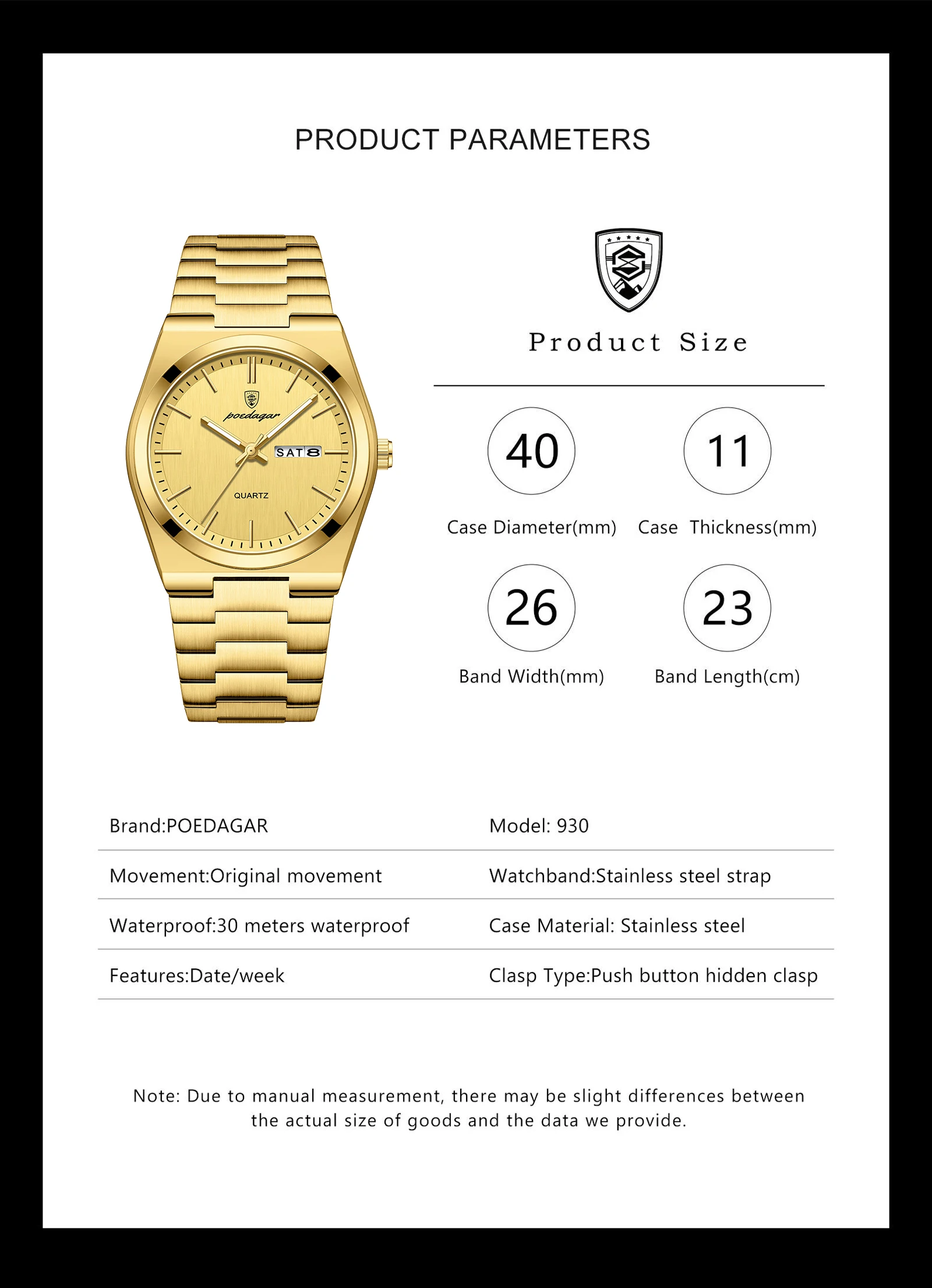 POEDAGAR Mode Klassische Mann Uhr Wasserdicht Leucht Datum Woche Luxus Männer Uhr Edelstahl Quarz Business herren Uhren – Detail 6