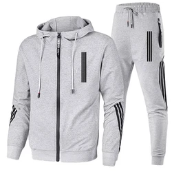 Men's Hoodies+Pants Two Piece Sets Triple Slant Hoodie Jacket Sport Zipper Tracksuits Sports Jogging Male Fitness Clothing