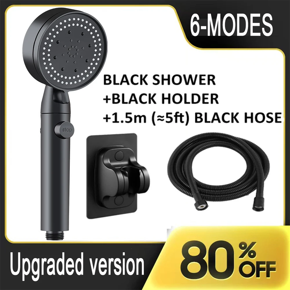 High Pressure Handheld Shower Shower Head with Hose Detachable Shower Head 6 Spray Settings Handheld Spray Nozzle Accessories