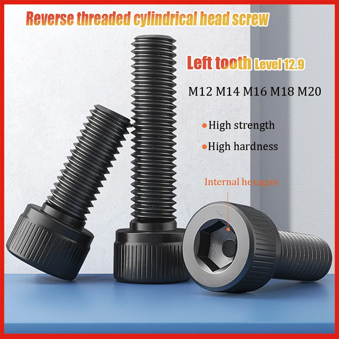 1Pcs M12 M14 M16 M18 M20 12.9 Grade Alloy Steel Hex Socket Cap Allen Head Left Tooth Screw Bolt Pitch 1.25/1.5mm Hardware Part