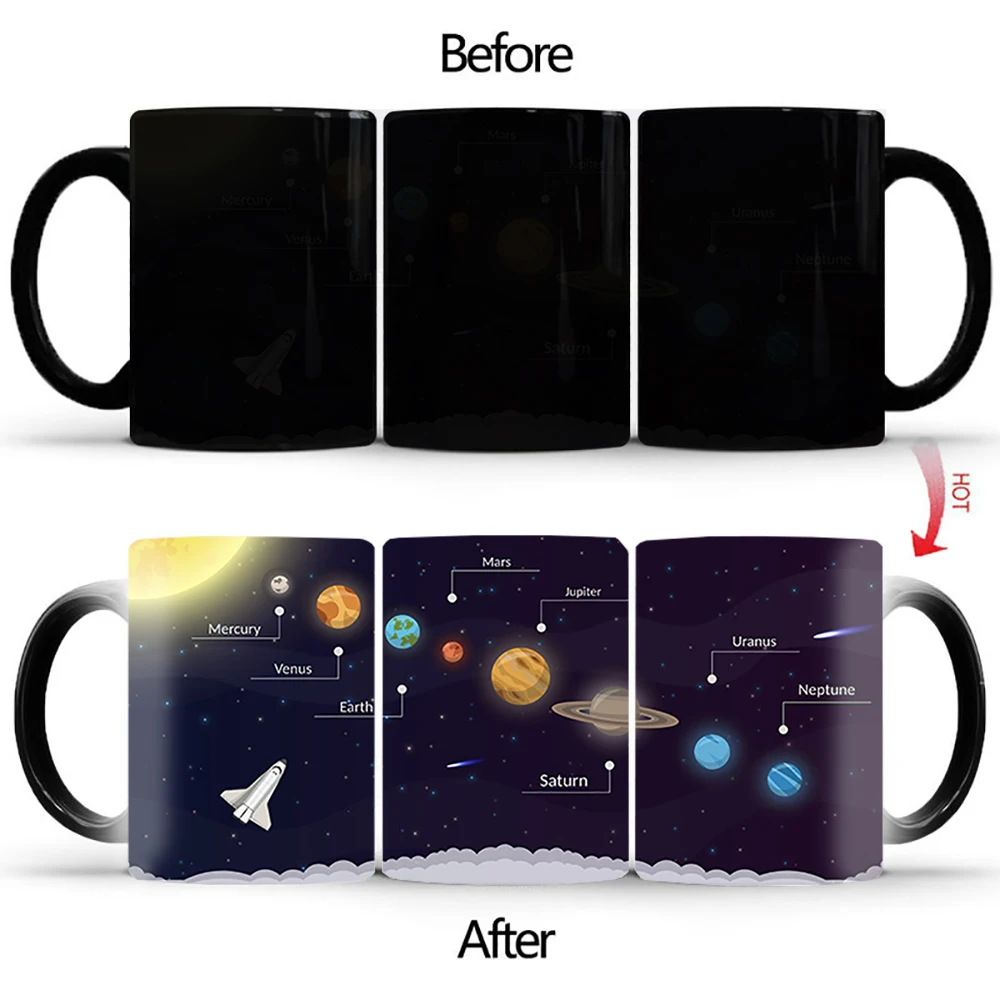 Creative Color Changing mugs Solar system coordinate map Cup BSKT-225 Coffee Cup Ceramic Magic Tea Milk Coffee Mug Funny Gift