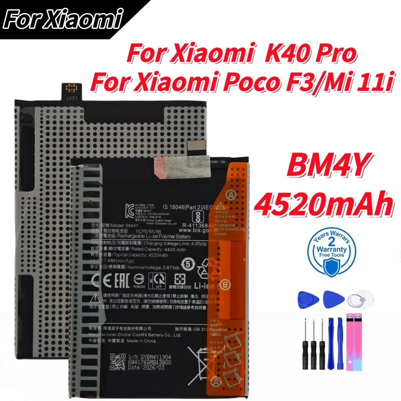 2026 Years Fast Shipping BM4Y Battery For Xiaomi Poco F3 Mi 11i Redmi K40 Pro K40Pro 4520mAh Batteries Bateria+Free Tools