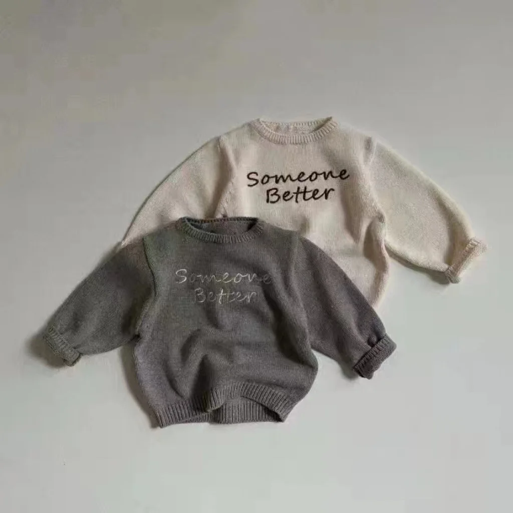 

2025 Autumn New Baby Knit Sweater Children Letter Embroidery Pullover Cotton Infant Boy Girl Casual Sweater Toddler Clothes