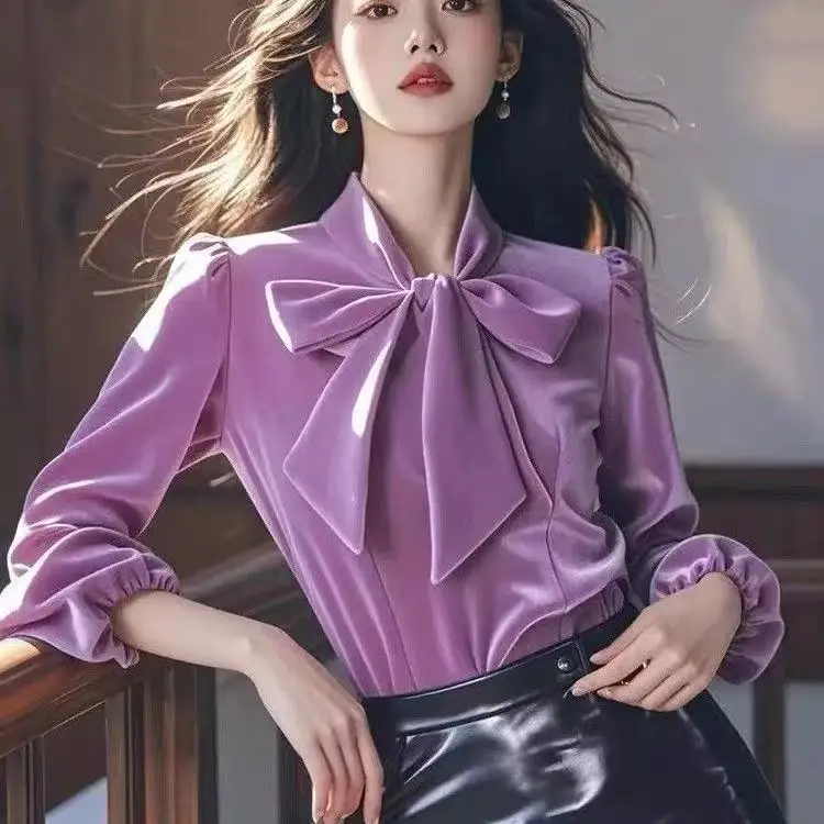 

High Quality 2025 Autumn New Women's Shirt Trendy Purple Tops Elegant High-End Feel Shirts Wearable Design Sensibility Niche