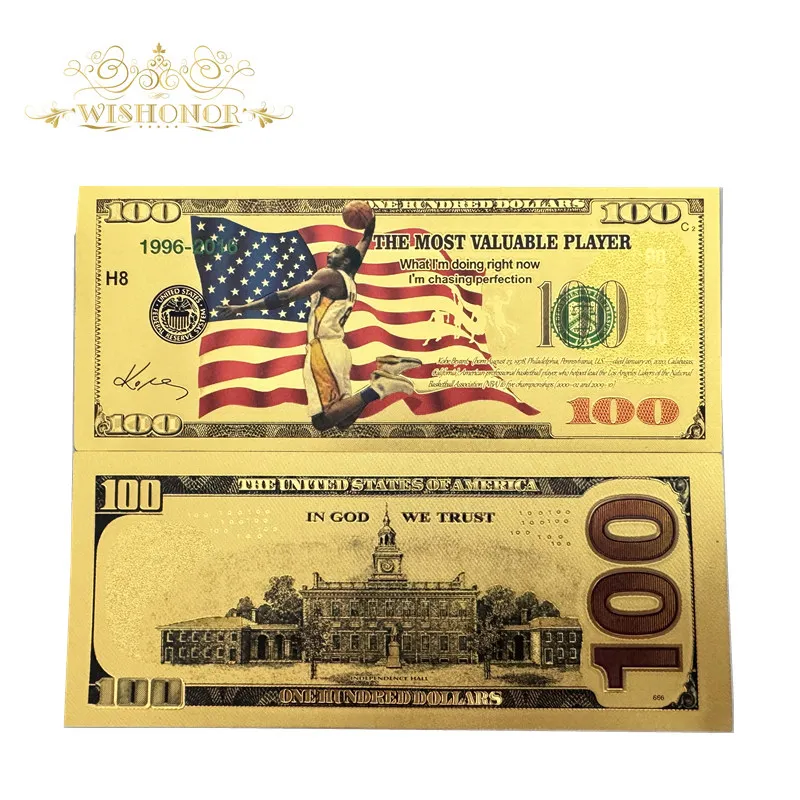 Nice 10pcs/lot America Kobe silver Banknotes 100 Dollar Banknotes in 24k Gold Plated Fake Money Gold Plated Business Gift