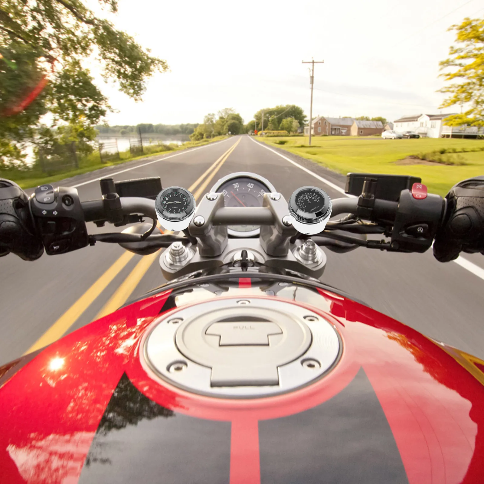 

2 Pcs/set Motorcycle Clock Thermometer Handlebar Accessories Aluminum Alloy Dial