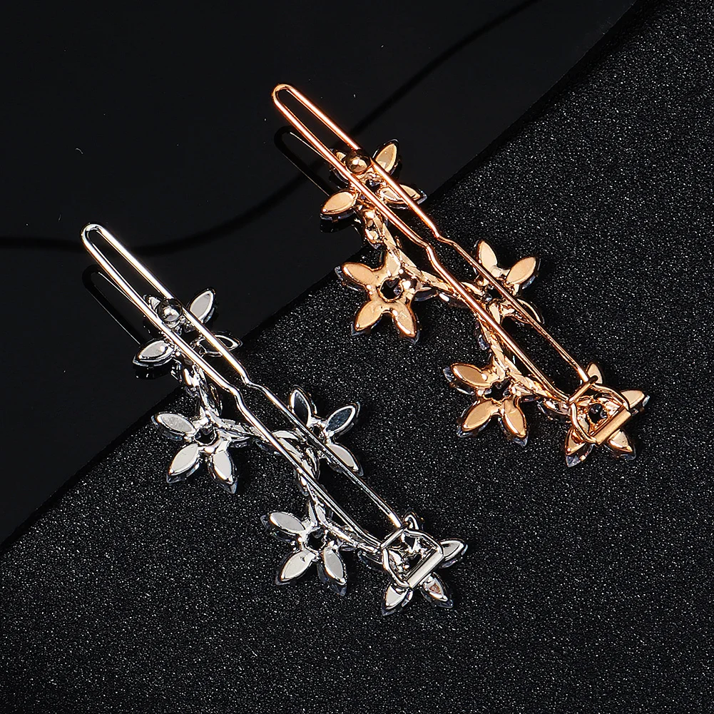 Korean Crystal Flower Hairpin for Women Vintage Female Braid Rhinestones Barrettes Flowers Shape Hair Clip Hair Accessories