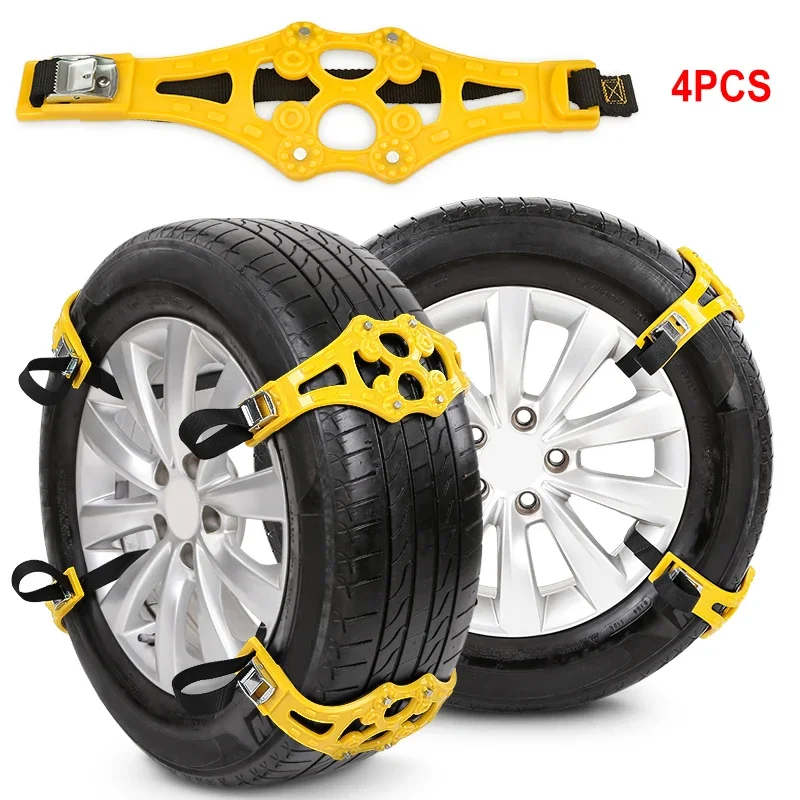 4pcs Car Snow Tire Chains Mud Tyre Wheels Thick Anti-Skid Belt for Car/SUV/Truck Portable Easy To Mount Emergency Traction Car