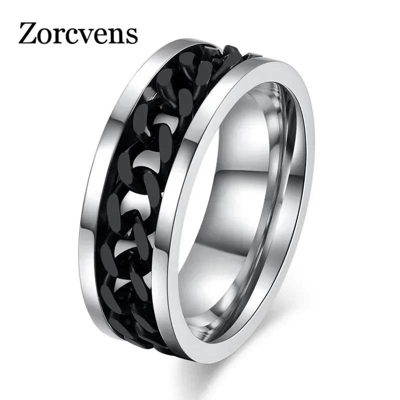 ZORCVENS 2020 New Stainless Steel Chain Spinner Ring For Men Gold Black Silver Color Punk Rock Rings Accessories Jewelry Gift