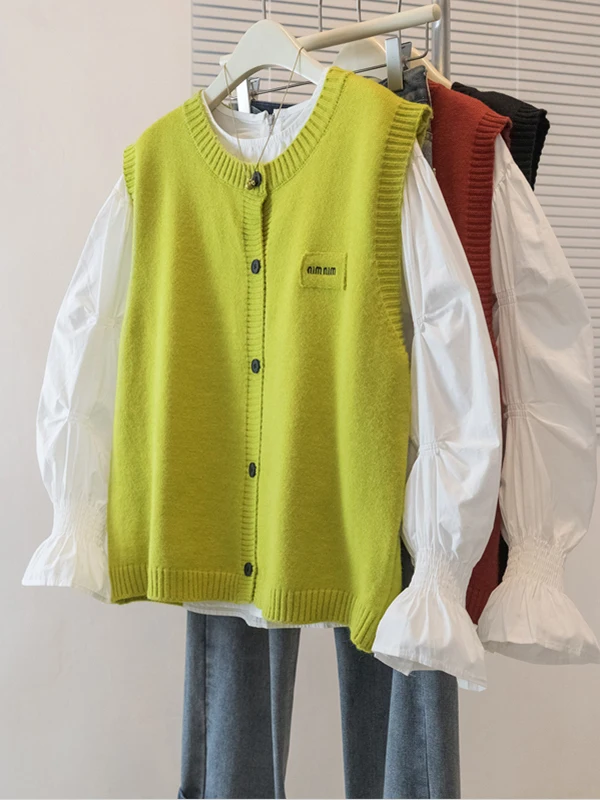 

Свободный вязаный жилет с вышивкой для женщин, весна-осень, с подплечниками, повседневный, удобный, из смесового хлопка