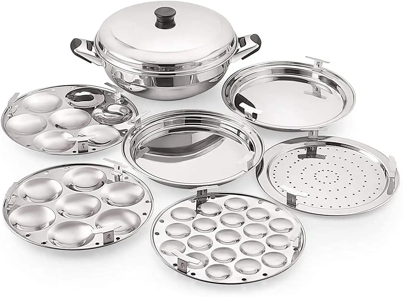 

Tabakh Ckitze Stainless Steel Multi Kadai with Steamer Plate, Mini Idli Plate, 2 Idli Plates, 2 Dhokla Plates, Induction Friendl