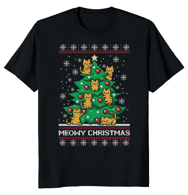 NEW LIMITED Meowy Christmas Ugly Sweater Classic Novelty Tee  Fast ShippingAnime Pattern Summer Clothing