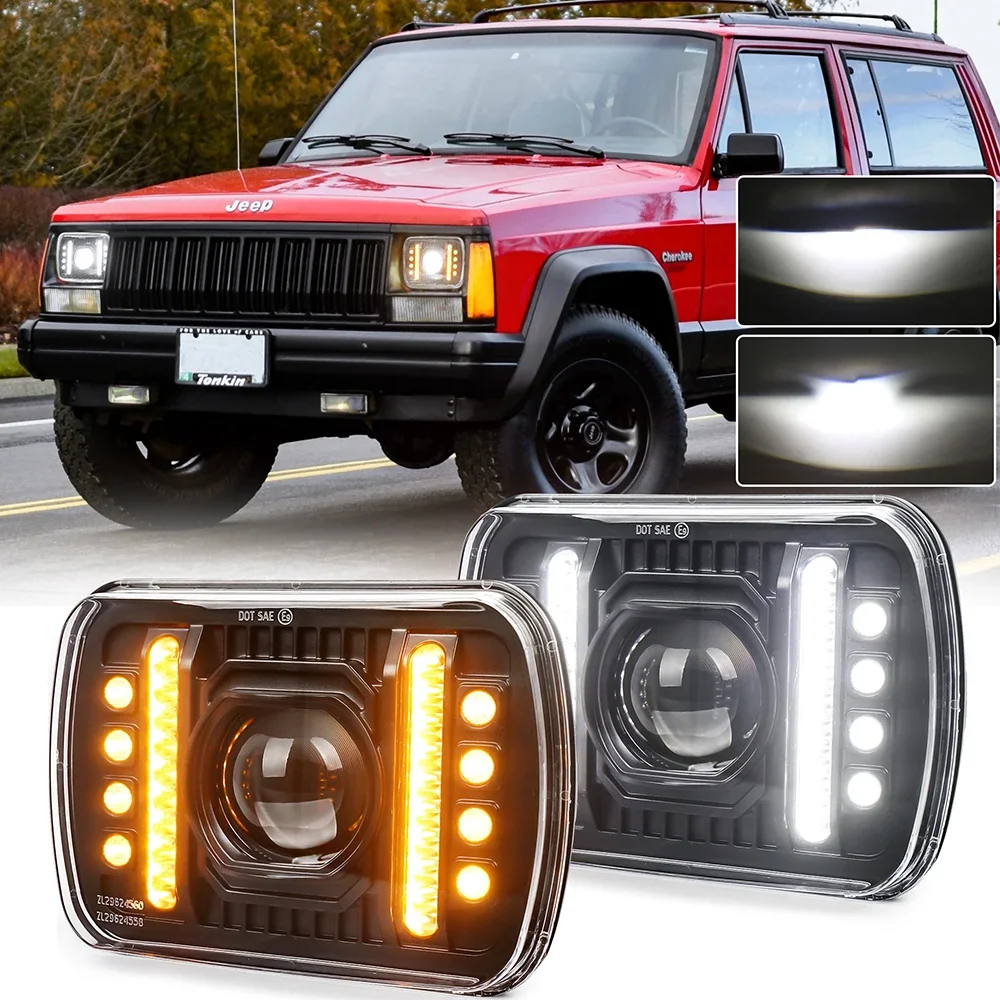 

5x7'' Headlights Assembly with Amber Turn Signal White DRL Replace H6054 H5054 Headlight for Jeep-Cherokee XJ -Wrangler YJ GMC
