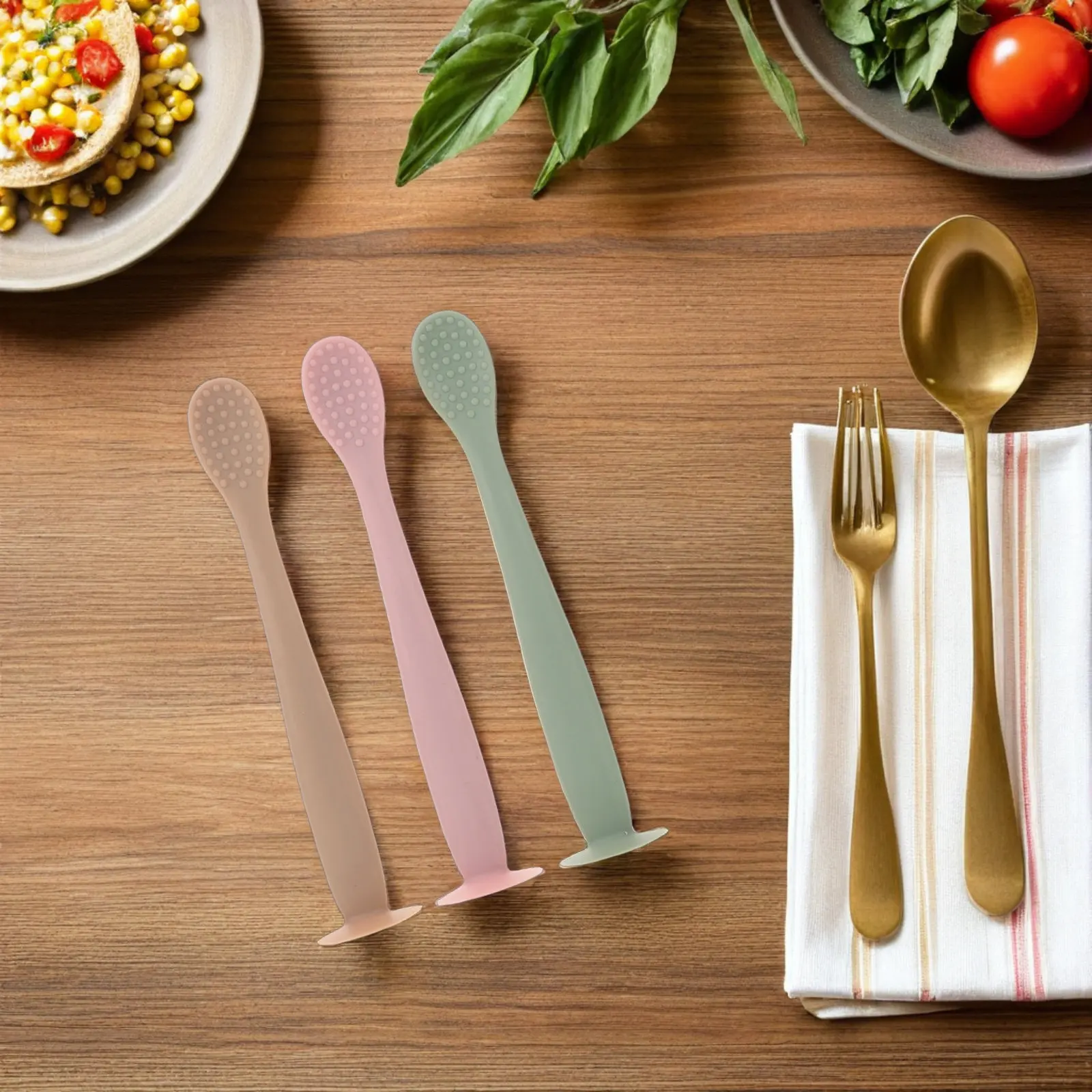 

3Pcs Silicone Baby Feeding Spoons Soft Utensils for First Stage Feeding Toddler Weaning Spoon Set Teething Relief