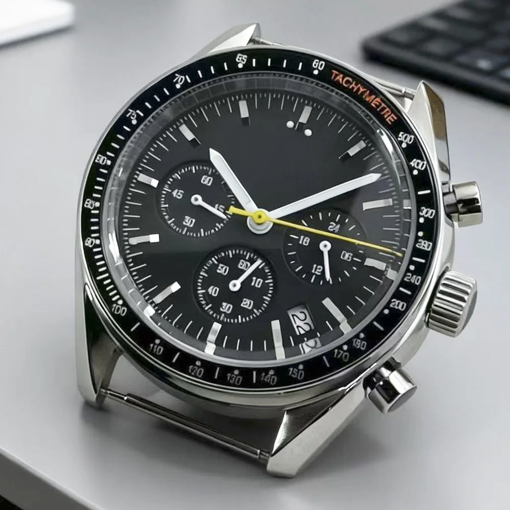 

Мужские кварцевые часы с хронографом диаметром 39,7 мм, черный циферблат, классический стиль, водонепроницаемая функция, механизм VK63