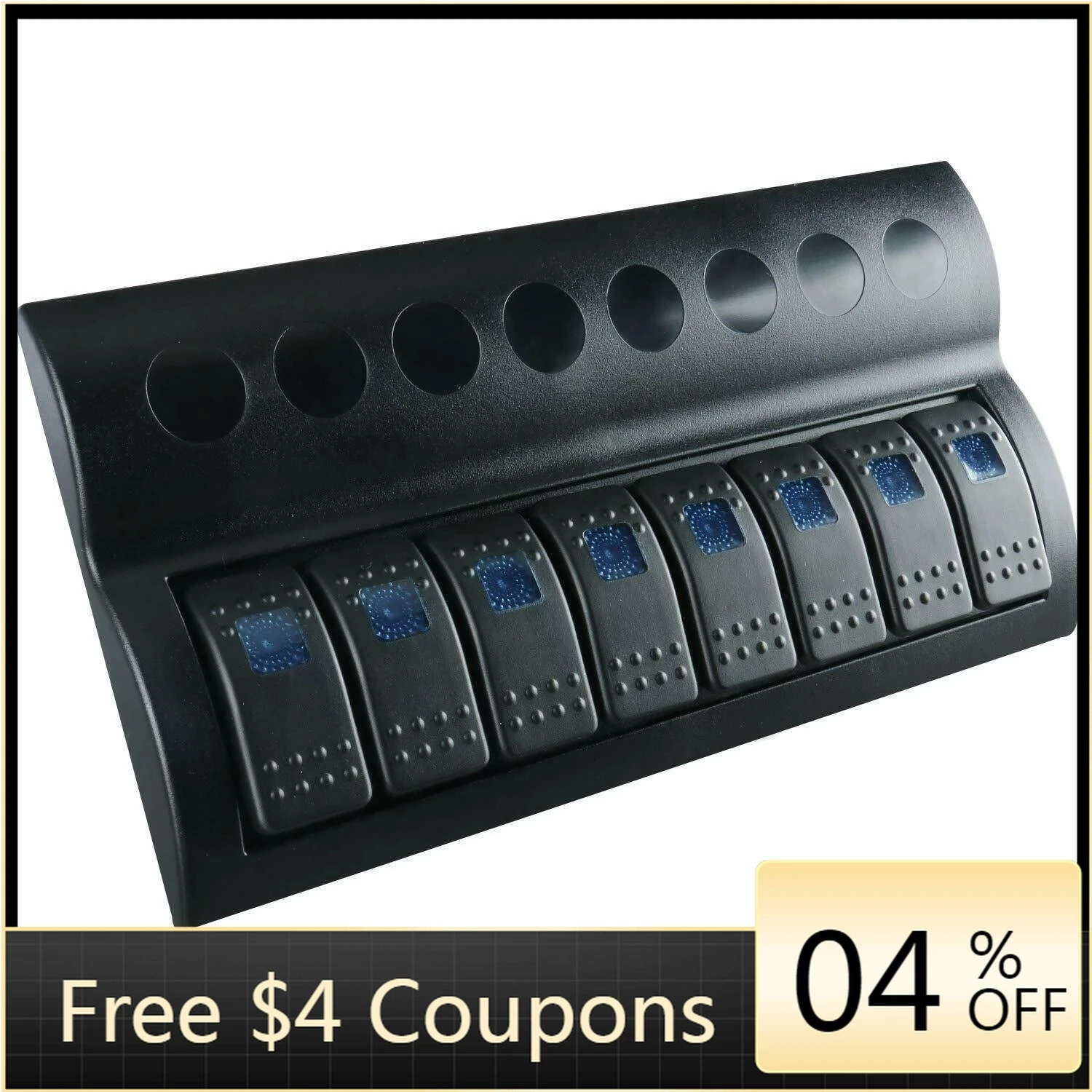 

SSTL Boat Waterproof 8 Gang Blue LED Black Rocker Switch Panel