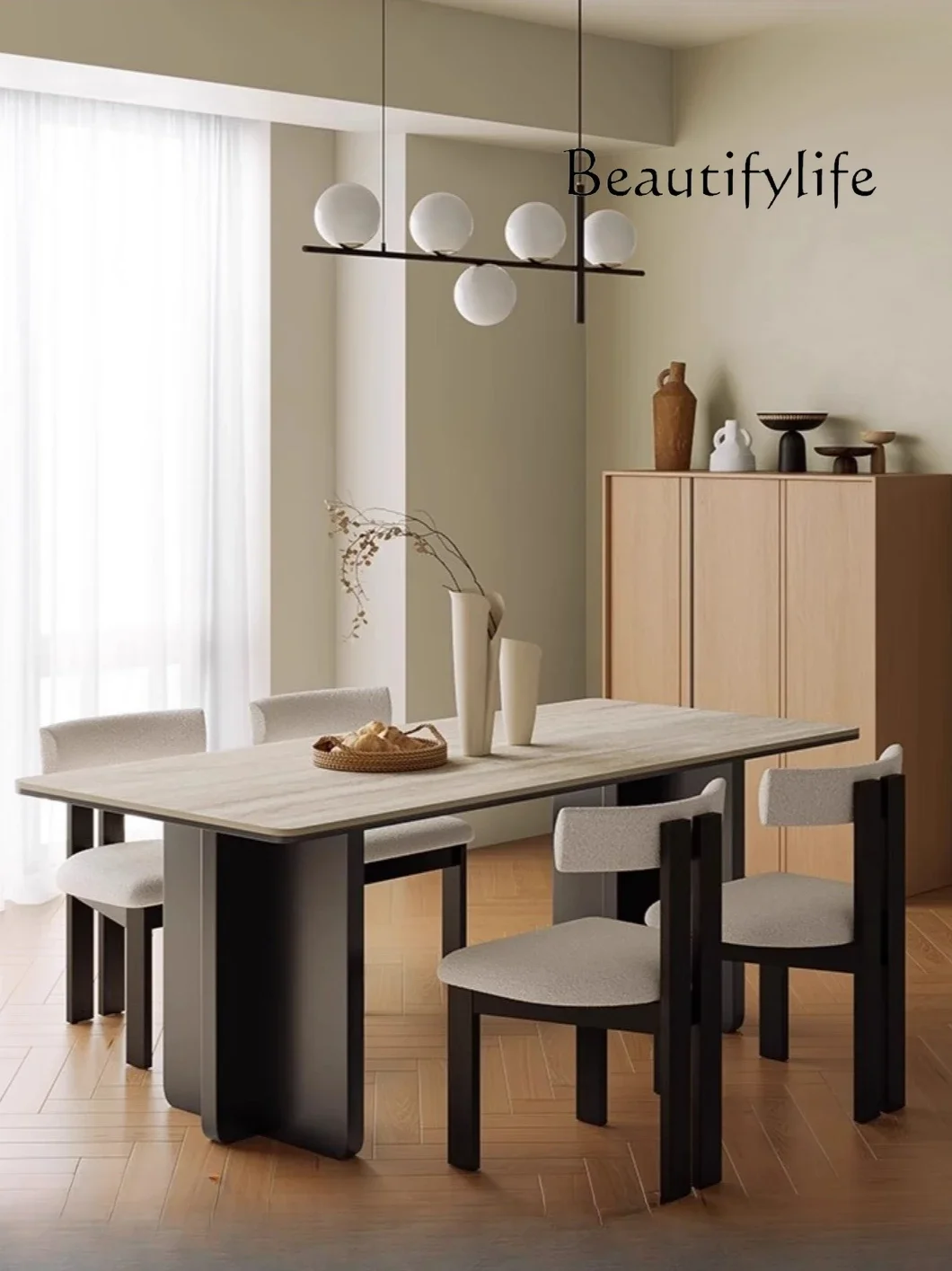 XX Travertine Rock Slab Dining Table And Chair Combination Modern Simple Small Apartment French Medium And Ancient Rectangular