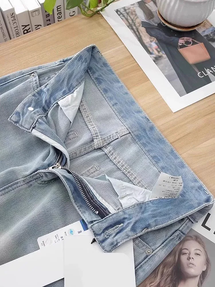 

Драпированные джинсовые брюки, женские тонкие свободные утягивающие брюки из ледяного шелка с высокой талией, прямые брюки, широкие брюки длиной до пола