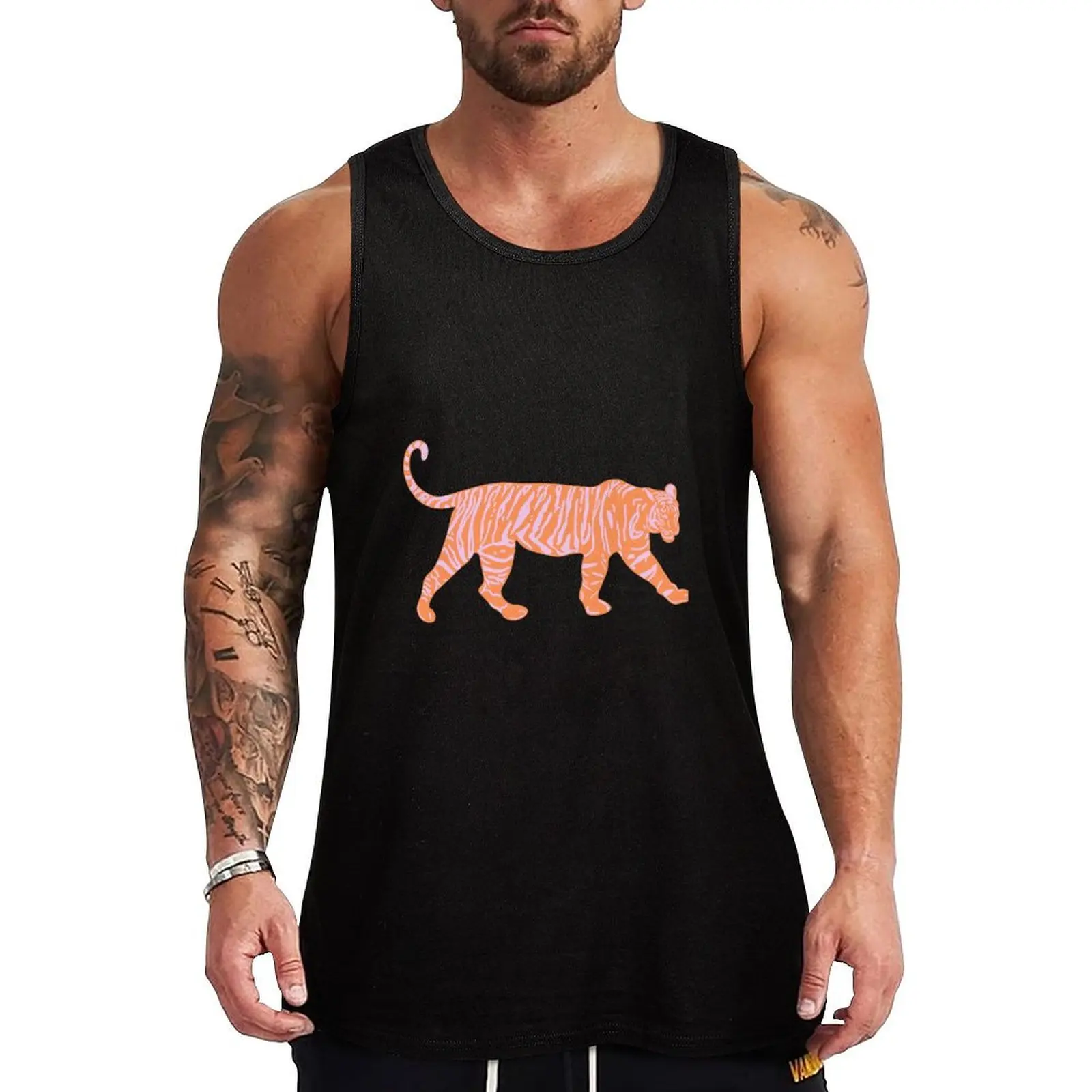 Camiseta sin mangas con tigre naranja y rosa, ropa de gimnasio, chaleco para hombre de verano 2025, top masculino